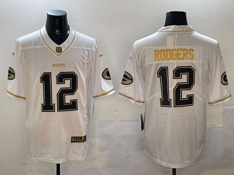 Men Green Bay Packers #12 Rodgers White Gold Throwback 2024 Nike Limited NFL Jersey style 0102->los angeles rams->NFL Jersey